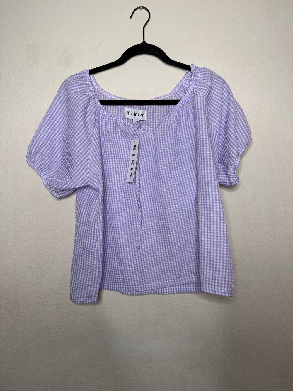Gingham Peasant Top - Women's Light Purple